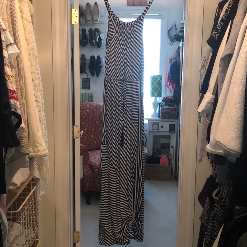 Blue and white stripe maxi dress